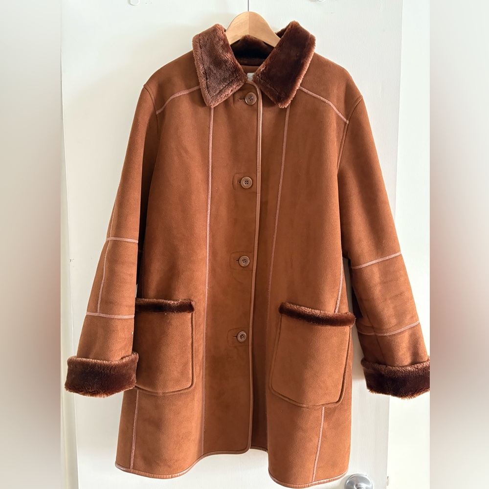 Rancher style faux suede with fur collar jacket